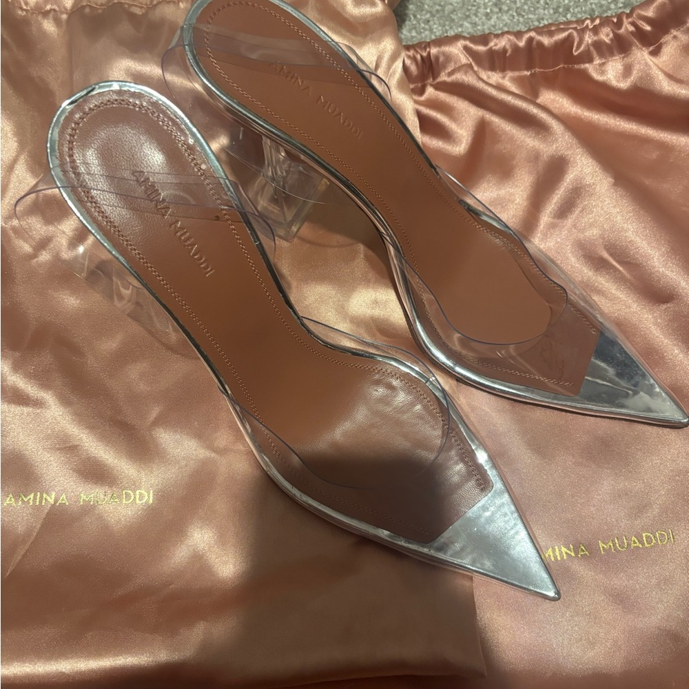 Amina Muaddi
Holli Clear Slingback Pumps, brand new